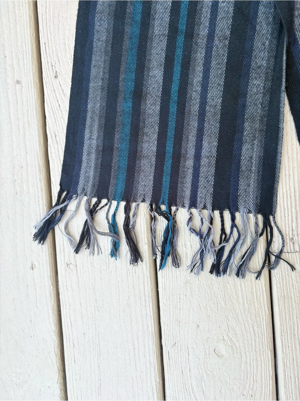 ATTENTION Unisex long striped scarf with 3.5” fringes, Size: 66” x 11